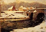 Fritz Thaulow Famous Paintings - A Stone Bridge Over A Stream In Winter